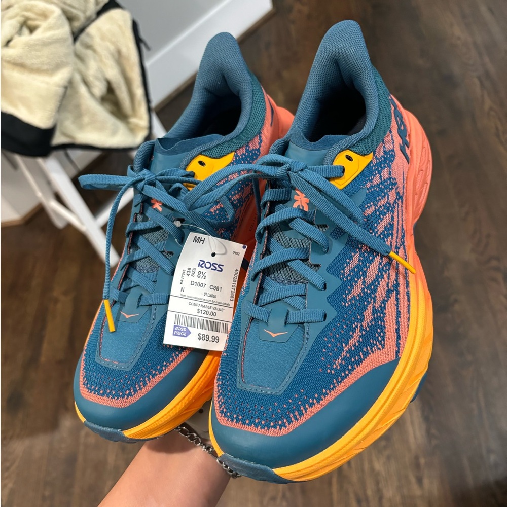 Hoka Teal and Orange Running Shoes